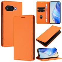 for Google Pixel 9a Wallet Case with RFID Blocking Card Slots, Fashion PU Leather Flip Kickstand Magnetic Phone Cover Women Men, Support Wireless Charging, Full Body Protection - Orange