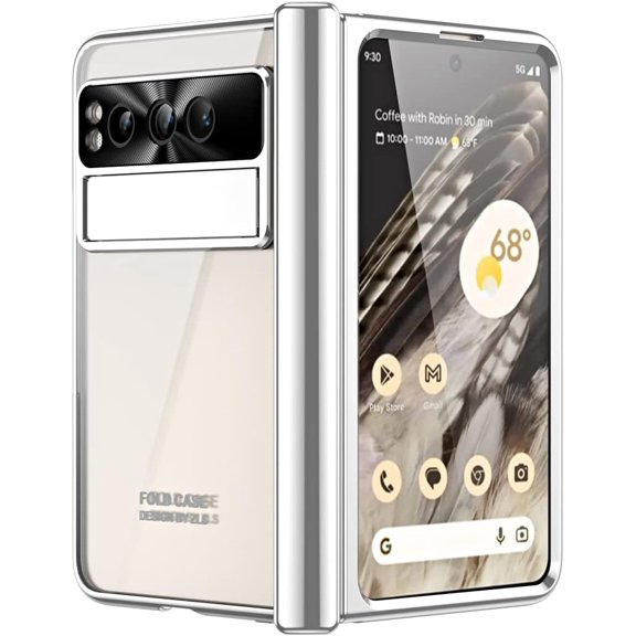 for Google Pixel Fold 5G Case,Slim Thin Lightweight Hidden Bracket Stand Electroplated Frame Shockproof Protective Phone Case with Hinge Protection for Google Pixel Fold 5G 2023 (Silver)