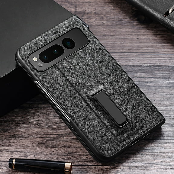 for Google Pixel Fold Case Built-in Hidden Kickstand, Premium Retro PU Leather Slim Thin Google Pixel Fold Phone Case, Rugged Hard PC Shockproof Protective Case for Google Pixel Fold, Black