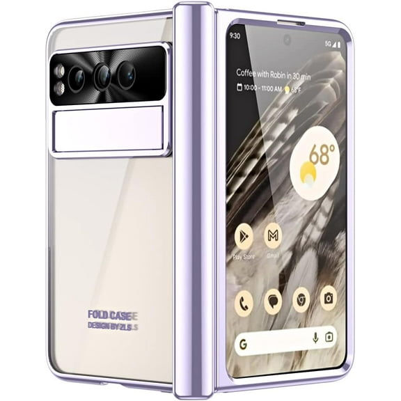 for Google Pixel Fold Case with Hinge Protection Electroplating Design Built-in Screen Protector Lightweight Kickstand Shockproof Protective Phone Case for Google Pixel Fold 2023 Purple