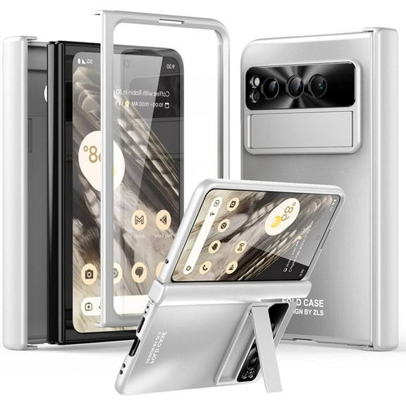for Google Pixel Fold Case with Hinge Protection, Pixel Fold Case Built in Screen Protector Kickstand Slim Plating Hard PC Back Cover Scratch-Resistant Phone Case for Pixel Fold 2023 - Silver