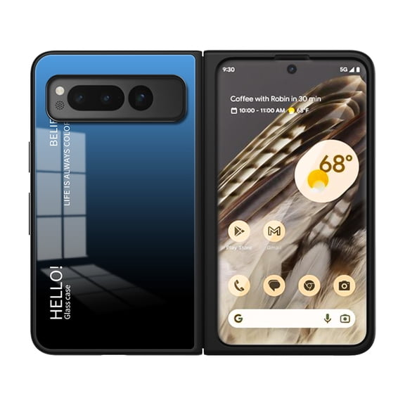 for Google Pixel Fold Case [Military Grade Shockproof] Stylish Tempered Glass Back Luxury Slim Protective Two Layers Hard PC+Soft Silicone Rugged Women Men Anti-Scratch Cover,Blue