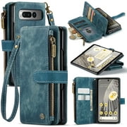 for Google Pixel Fold Case, Wallet Case with Card Holder Kickstand Magnetic Zipper Pocket Lanyard Strap Wristlet,Leather Flip Case Wallet for Google Pixel Fold, Blue