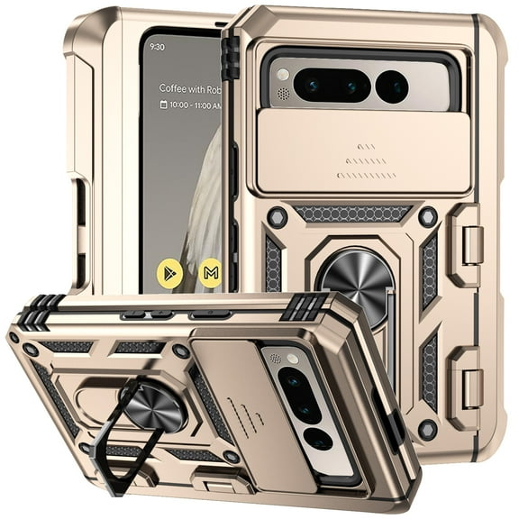 Google Pixel Gold Kickstand Armor Case with Slide Camera Lens Protection Cover Built-in 360° Rotate Ring Holder Stand Magnetic Military Shockproof Phone Cover Case for Google Pixel Gold,Gold