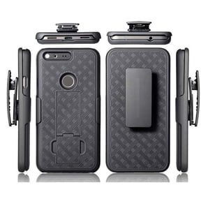 Google Pixel Hard Shell Combo Case Kick-stand Swivel Clip Holster Cover Black Armor Defender Drop Protection