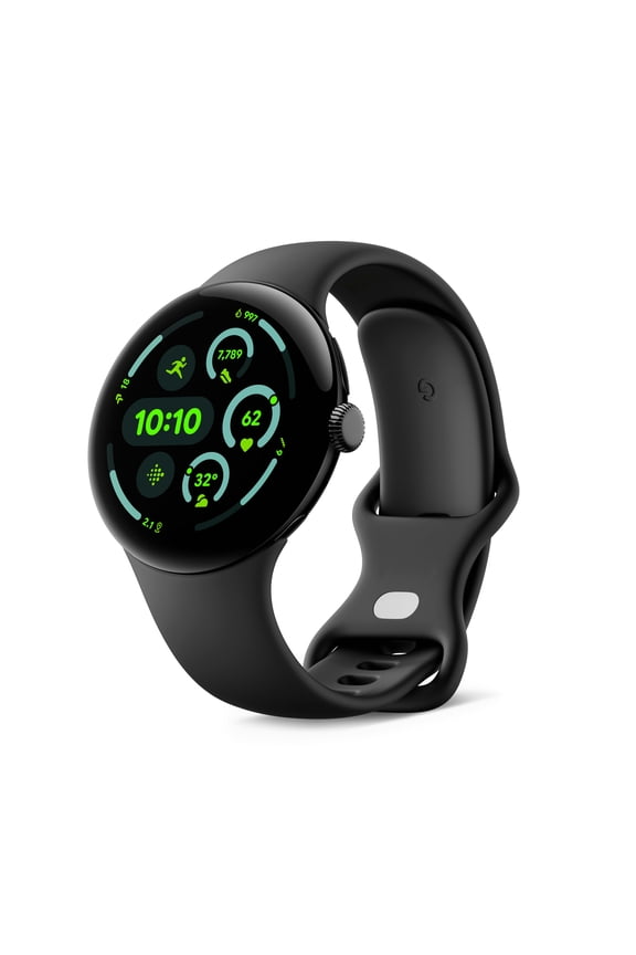 Pixel Watch 3 45 mm Black Stainless Steel Case with Black Watch Band, 1 Pack