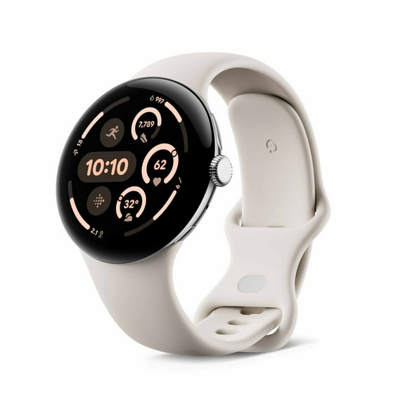 Pre-Owned Google Pixel Watch 3 (45mm) - Android Smartwatch with Heart Rate Tracking, Advanced Running from Fitbit, Fitness Insights, 24-Hour Battery - Polished Silver Aluminum Case - Porcelain Band - Wi-Fi