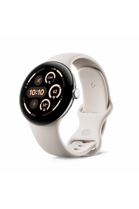 Pre-Owned Google Pixel Watch 3 (45mm) - Android Smartwatch with Heart Rate Tracking, Advanced Running from Fitbit, Fitness Insights, 24-Hour Battery - Polished Silver Aluminum Case - Porcelain Band - Wi-Fi