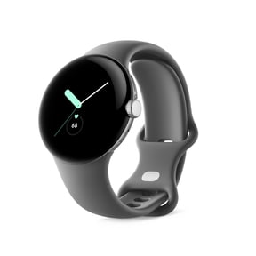 Google Pixel Watch - Android Smartwatch with Activity Tracking - Heart Rate Tracking Watch - Polished Silver Stainless Steel case with Charcoal Active band - WI-FI