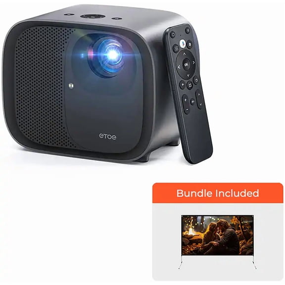 Google TV Smart Projector & 120'' Projection Screen, 1080P FHD, Auto Focus/Keystone, Bluetooth/WiFi, Home Theater - Black