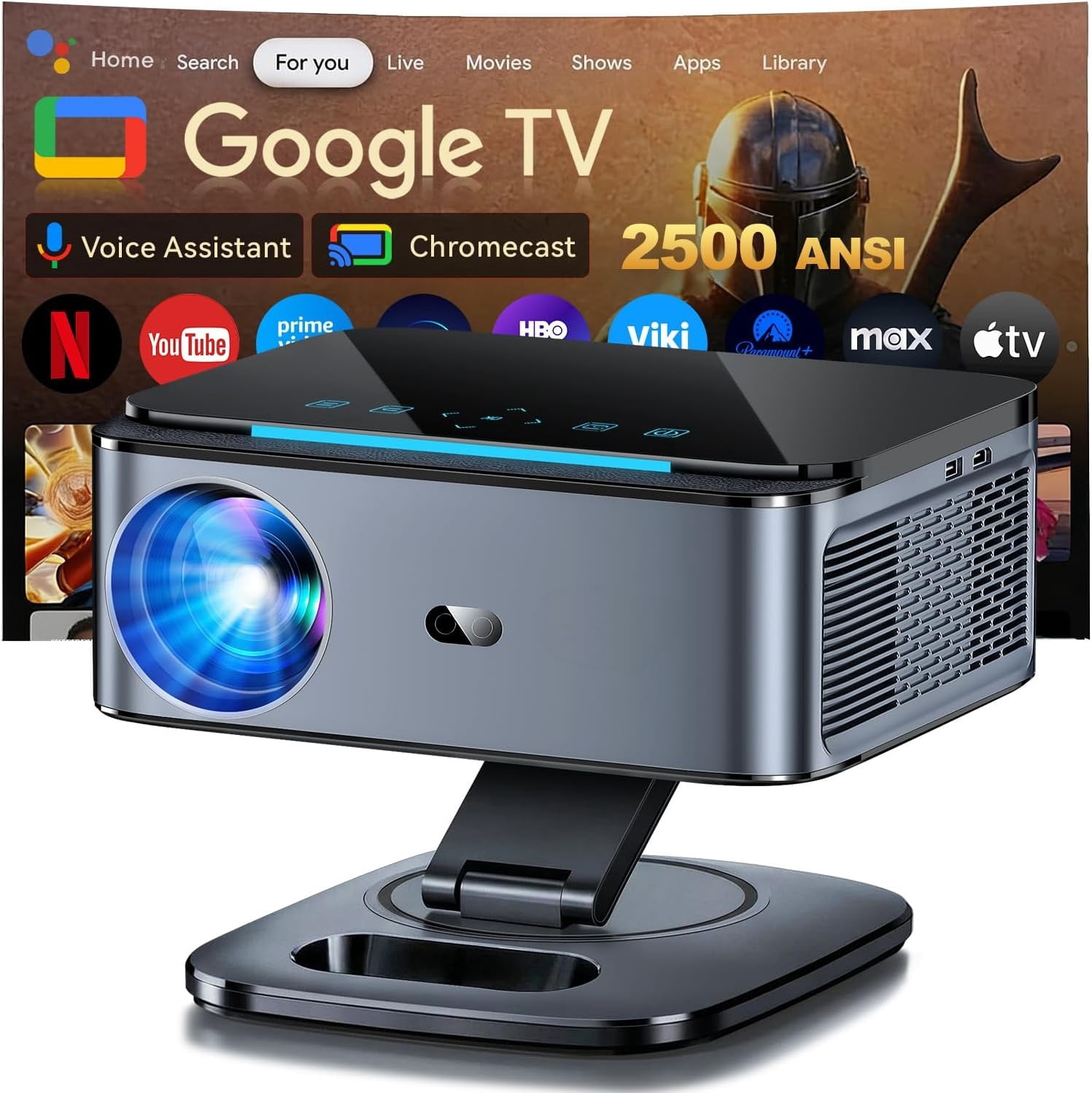 Projector Keystone Google TV Smart Projector 4K, 2500 ANSI Projector With WiFi and ...