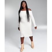 Googoo Atkins Trendy Plus Size Off The Shoulder Ribbed Midi Dress Natural Oat Heather 2X