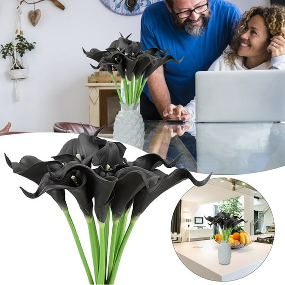 Goohae 20-Piece Pu Artificial Calla Lily Flowers, Realistic Simulation Bridal Bouquet Decor for Wedding Centerpieces, Home, Party (Black) , Black One Size