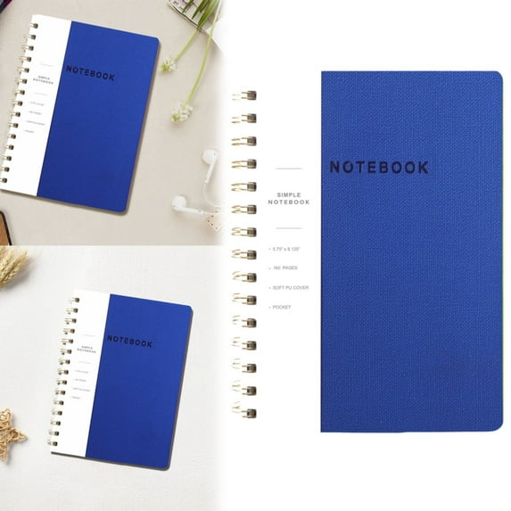 Goohae A9 Spiral Journal, Coil Notebook, A5 Twin-Wire Notebook, Pu Leather Cover with Inner Pockets, 160 College Ruled Pages, Blue