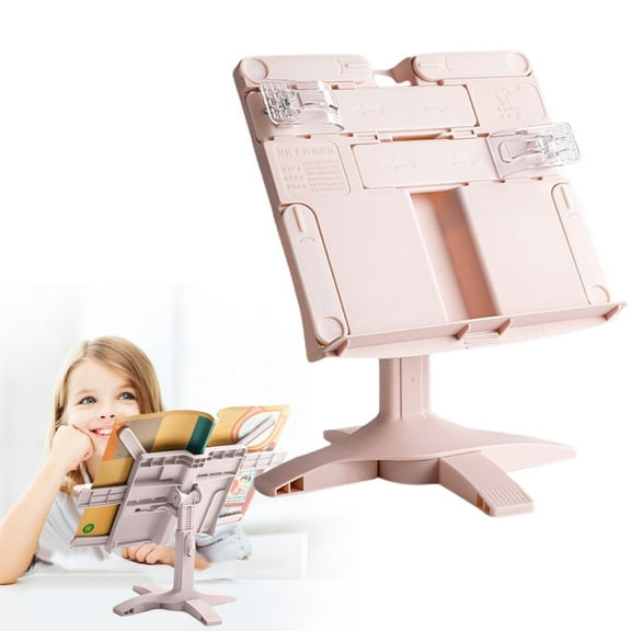 Goohae Adjustable Book Stand for Reading,Multi-Angle Reading Holder,Adjustable Book Holder Stand - Multi-Angle Reading Rack for Textbooks & Tablets (5-Level Height),Pink