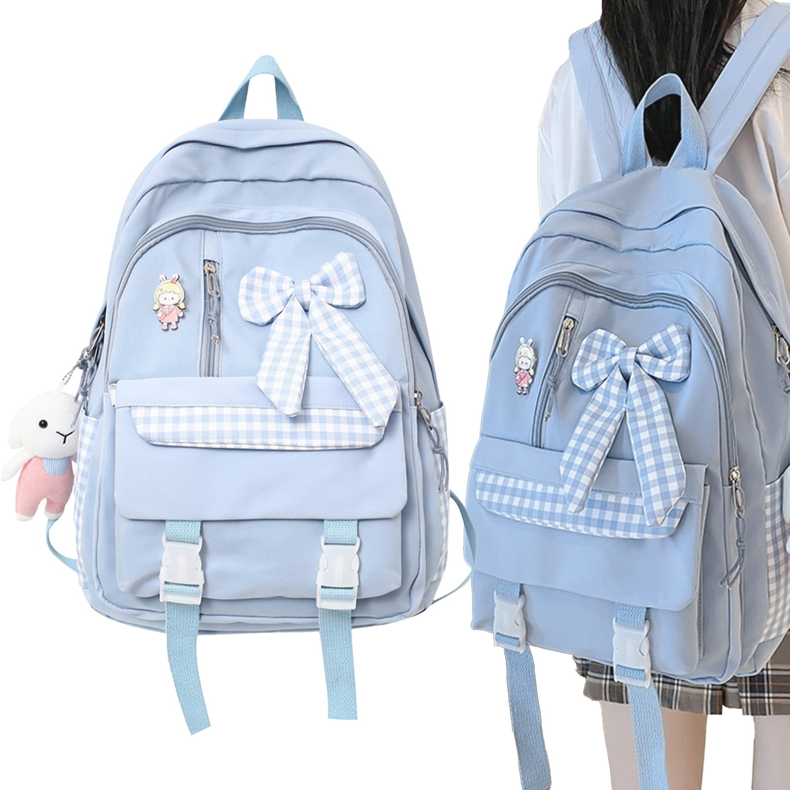5-Piece Kawaii Backpack Set with Pins & Pendants, Nylon Amazon.com: 5Pcs Kawaii Backpack with Cute Pins Plush Bear  main image 3