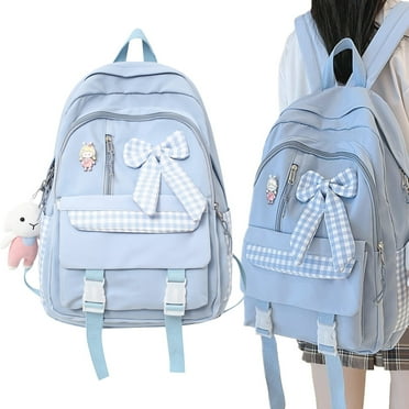 Goohae Cute Bow Bookbag, Bow Backpack, Kawaii Backpack, Large Capacity with Pins & Pendant, Aesthetic Design, Blue