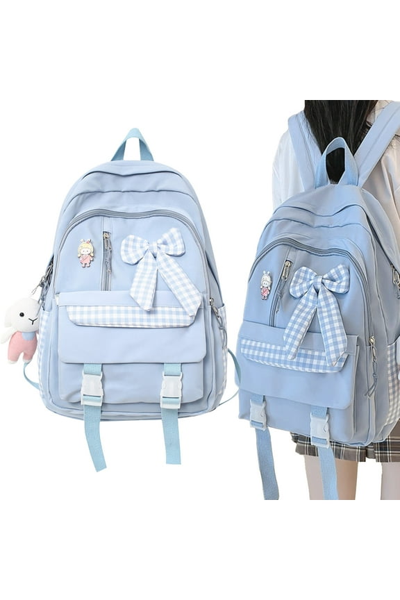 Cute Bow Bookbag, Bow Backpack, Kawaii Backpack, Large Capacity with Pins & Pendant, Aesthetic Design, Blue