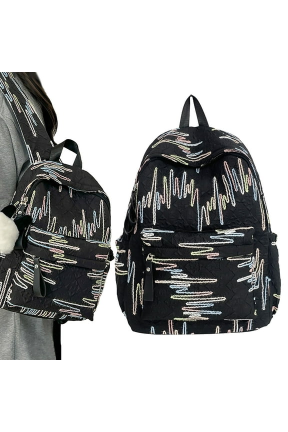 Laptop Backpack, Large Capacity Backpack, Sequin Daypack, Lightweight with Plush Zipper Pull, Large Capacity, Black