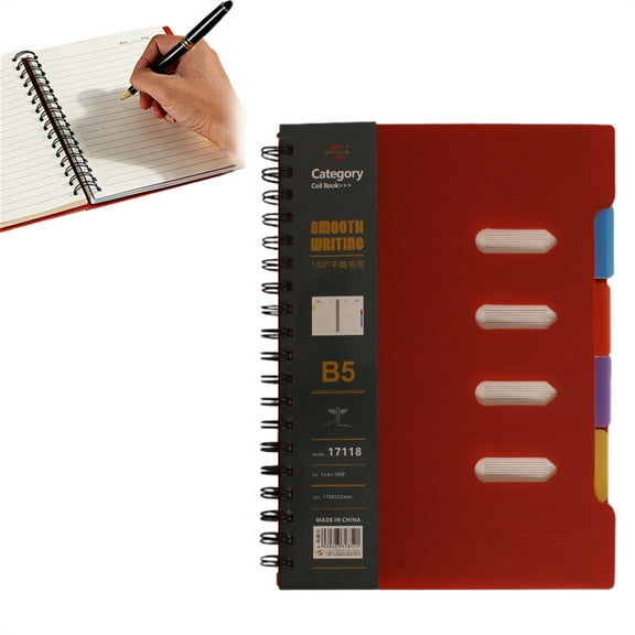 Goohae Office Notebook, 4-Subject Notebook with Dividers - Durable Multi-Tab Organizer for Professionals, Work Journal, Red