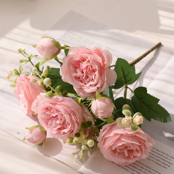 Goohae Persian Rose Artificial Flower Bouquet, Lifelike Simulation Silk Rose with Realistic Texture, Faux Flowers for Home Decor, Wedding Centerpieces Under $10, Light Pink One Size