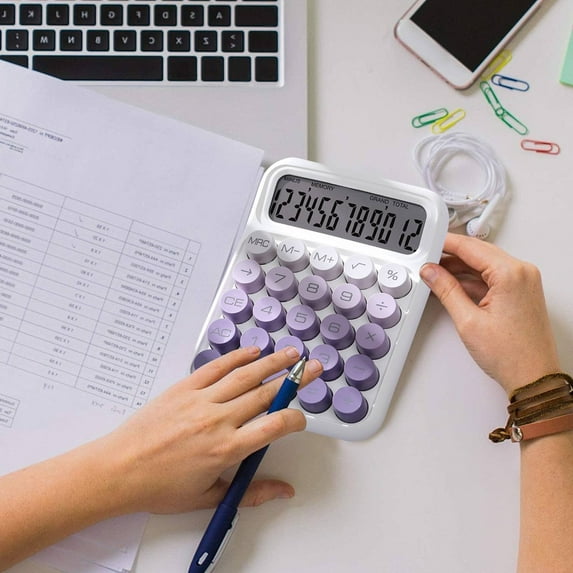 Goohae Portable Calculator , Mechanical Key Calculator - 12-Digit Lcd Display, Typewriter Style for Office Office Calculator,,Purple