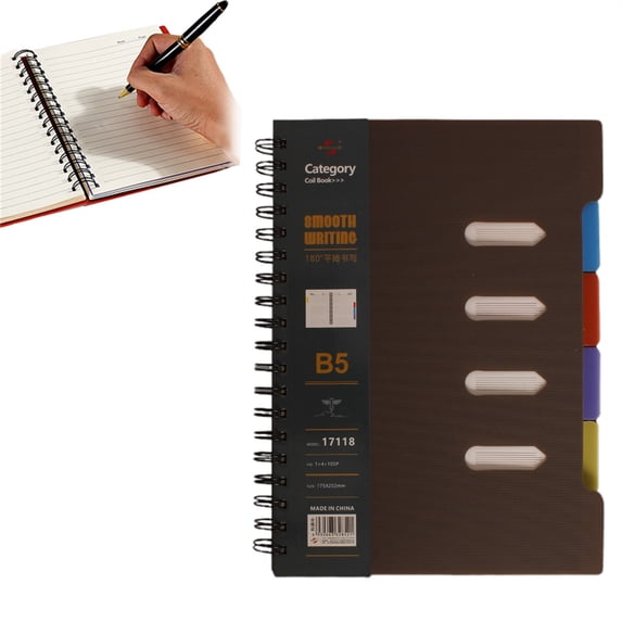 Goohae Spiral Notebook, 4-Subject Notebook with Dividers - Durable Multi-Tab Organizer for Professionals, Office Notebook, Brown