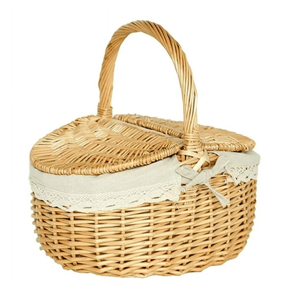 Goohae Wicker Baskets for Storage Clearance! Picnic Basket for Multi Picnic Basket with Handle And Lid Woven Storage for Food Utensils And Outdoor Dining Beige