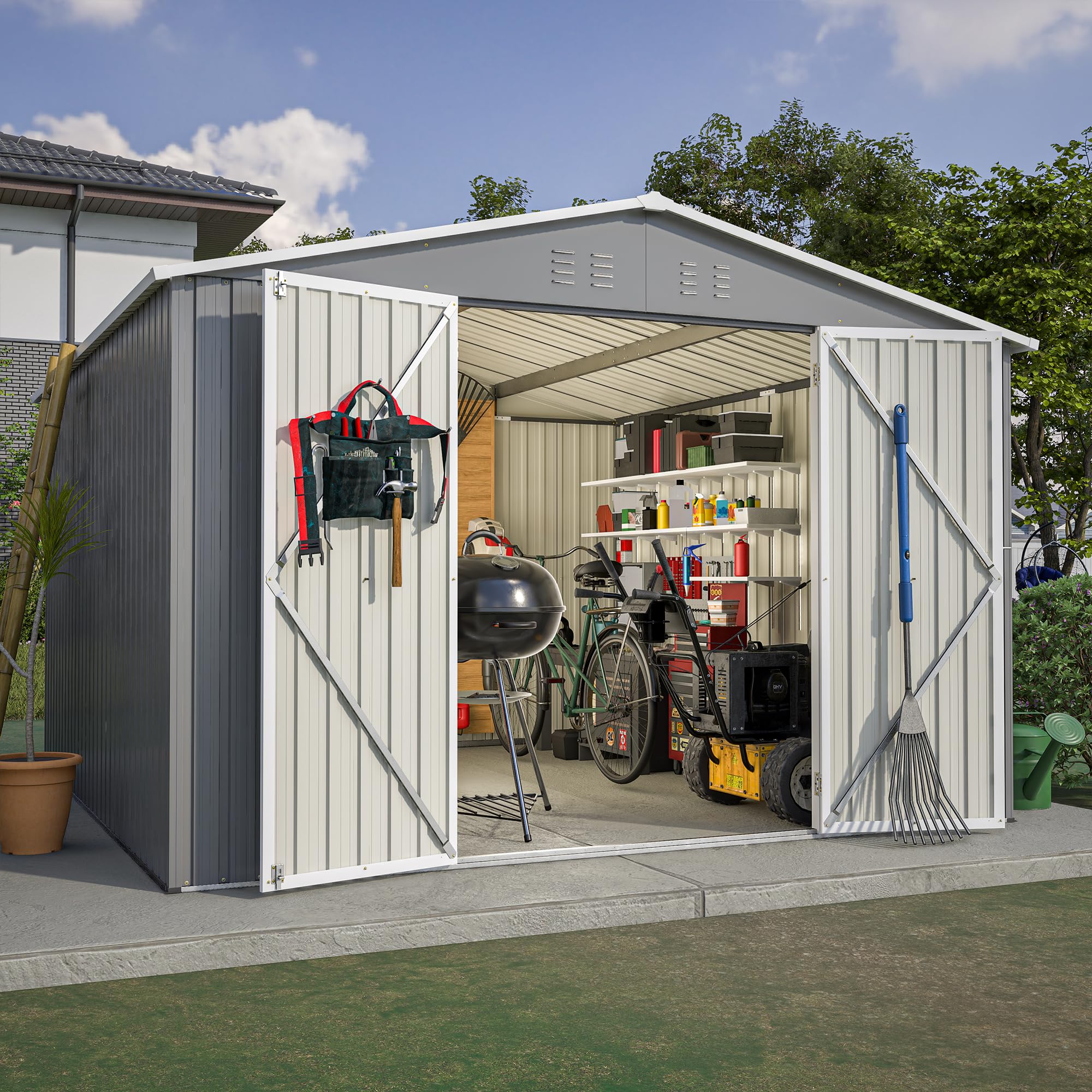 Goohome 10FT x 10FT YPF5 Metal Outdoor Storage Shed, Utility Tool Shed