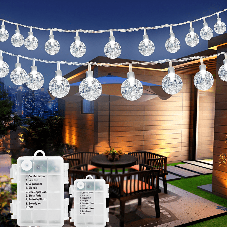 GooingTop 2 Pack Outdoor Lights Battery Operated, Each 30ft 60LED Fairy Lights Patio Lights Waterproof with 8Modes,Decorative Christmas Lights for