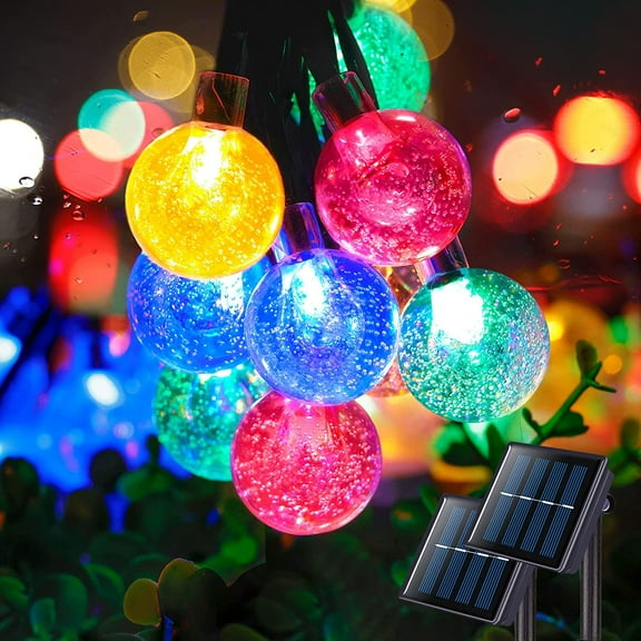 GooingTop 2 Pack Solar Outdoor String Lights Waterproof,Each 30FT 60LED Crystal Globe Solar Twinkle Fairy Lights for Gazebo Yard Garden Tree Decorations, Color