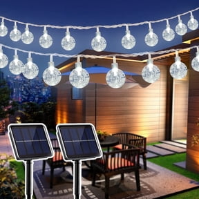 GooingTop 2 Pack Solar Outdoor String Lights Waterproof,Each 30FT 60LED Crystal Globe Solar Twinkle Fairy Lights for Gazebo Yard Garden Tree Decorations, White