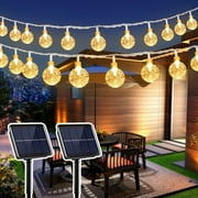 GooingTop 2 Pack Solar Outdoor String Lights Waterproof,Each 30FT 60LED Crystal Globe Solar Twinkle Fairy Lights for Patio Gazebo Yard Garden Tree Outdoor Decorations(Warm White)