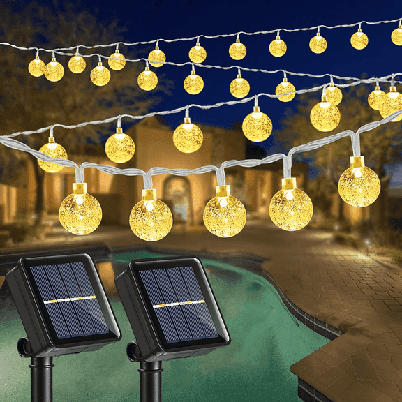 GooingTop 2Pack Solar Outdoor String Lights, Each 37.5Ft 100LED Hanging Patio Lights Solar with 8 Lighting Modes, Auto On/Off for Garden Patio Yard Decor, Warm White