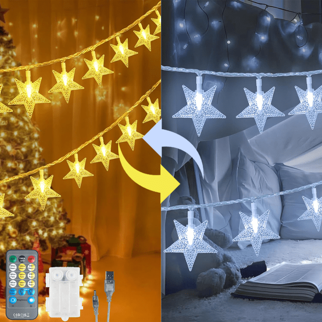 GooingTop 100LED Star Fairy Lights, Battery Operated USB, Dimmable ...