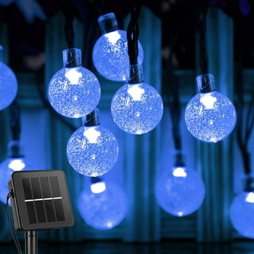 GooingTop Blue Outdoor String Lights Solar Powered Waterproof,26FT 50LED Crystal Globe Solar Twinkle String Lights for Outside Gazebo Yard Patio Tree Decoration