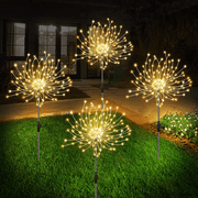 GooingTop Outdoor Solar Firework Lights 4 Pack,120LED Garden Fairy Lights,Solar Yard Lights with 8 Modes for Yard Pathway Patio Walkway Garden Decor(Warm White)