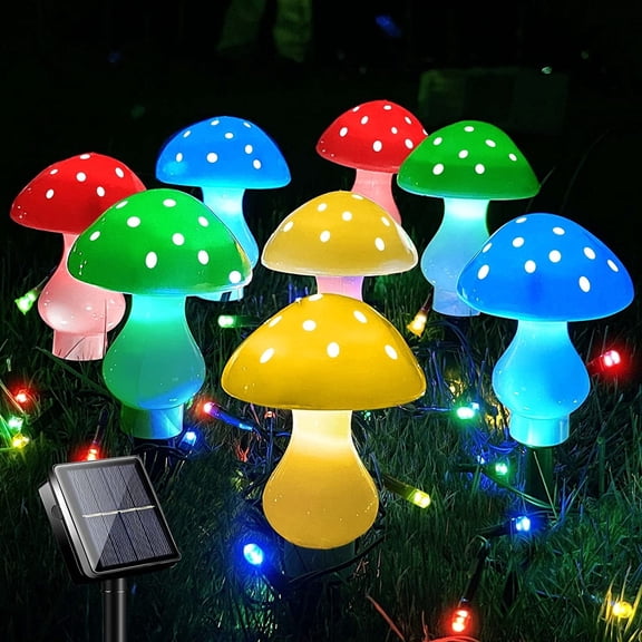 GooingTop Outdoor Solar Garden Lights, 8 Pack Mushroom Outdoor 8 Modes 23ft Waterproof Solar Powered Landscape Cute Fairy String Light for Yard Patio Outside Decor（Multicolor）