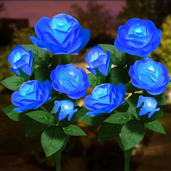 GooingTop Outdoor Solar Lights, 2 Pack Solar Garden Lights with Rose Flowers, Waterproof 7 Color Changing Solar Lights Outdoor - Bigger Solar Panel for Outdoor Patio Yard Garden Decoration