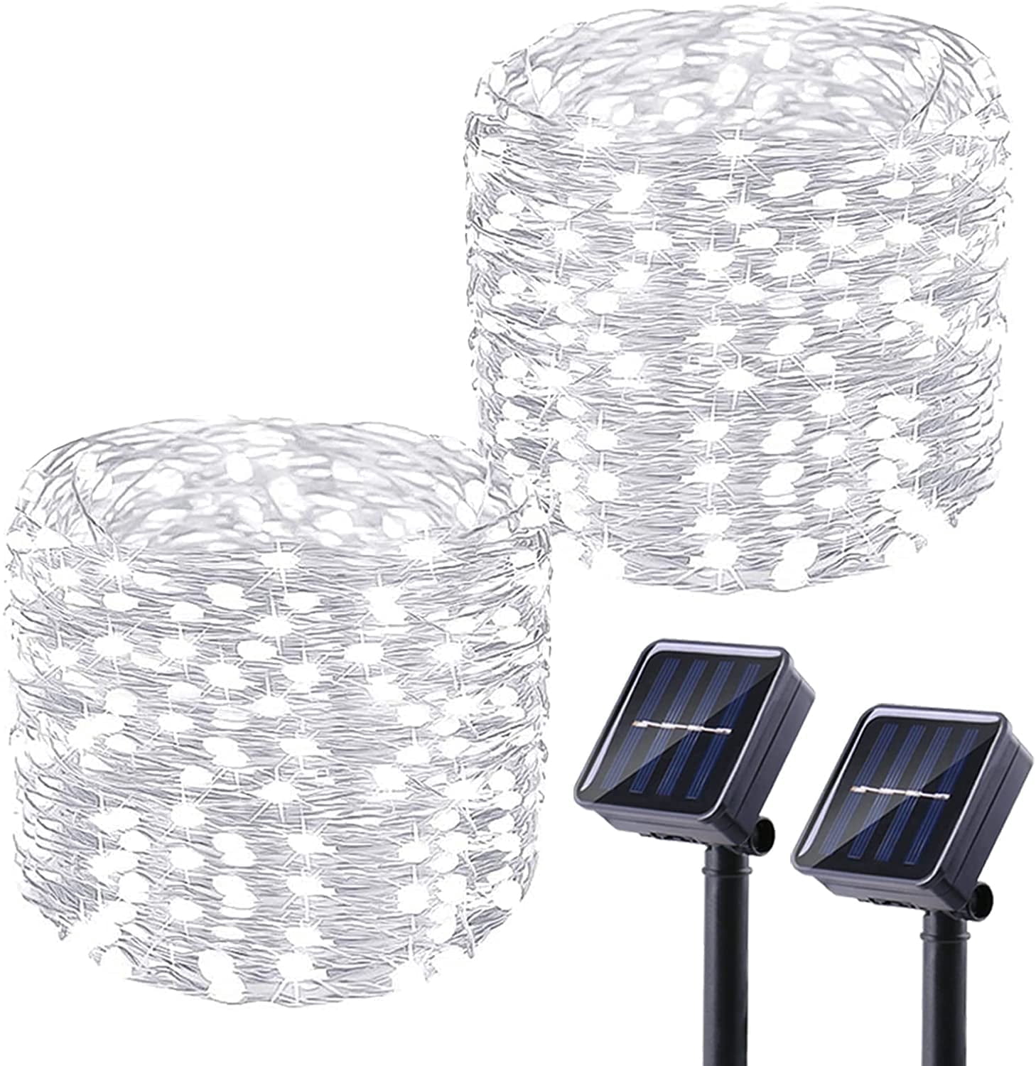 GooingTop Solar String Lights Oudoor Waterproof, 2 Pack Each 39.4 Ft 100 LED Christmas Fairy Lights with 8 Lighting Modes for Garden Patio Home Yard Tree Party(Cool White)