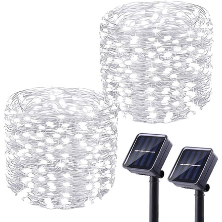 GooingTop Solar String Lights Oudoor Waterproof, 2 Pack Each 39.4 Ft 100 LED Christmas Fairy Lights with 8 Lighting Modes for Garden Patio Home Yard Tree Party(Cool White)