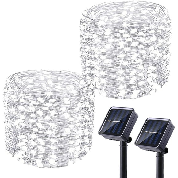 GooingTop Solar String Lights Oudoor Waterproof, 2 Pack Each 39.4 Ft 100 LED Christmas Fairy Lights with 8 Lighting Modes for Garden Patio Home Yard Tree Party(Cool White)