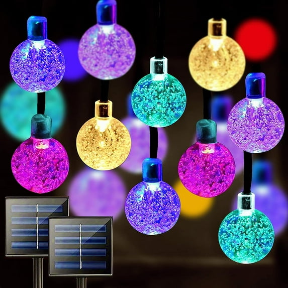 GooingTop Solar String Lights Outdoor 2 Pack 120 Led 60FT Multi-Color Crystal Globe Lights with 8 Lighting Modes, Waterproof Solar Powered Patio Lights for Garden Yard Porch Wedding Party Decoration