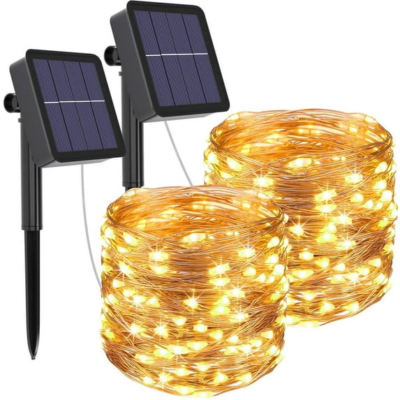 GooingTop Solar String Lights Outdoor Waterproof, 2-Pack Each 39.4 ft 100 LED Solar Fairy Lights Christmas Lights with 8 Lighting Modes for Garden Tree Yard Patio Decor (Warm White)
