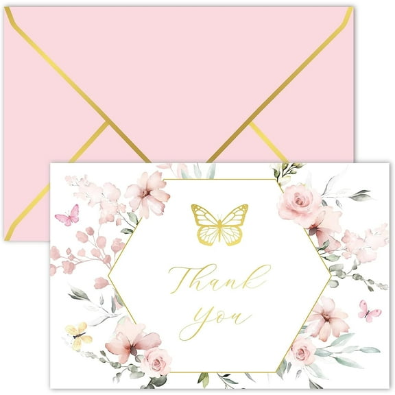 Gooji 4x6 Butterfly Dream Thank You Cards with Envelopes (Bulk 20-Pack) Baby Shower Thank You Cards Girl, Bridal Shower Thank You Cards with Envelopes, Wedding, Greeting