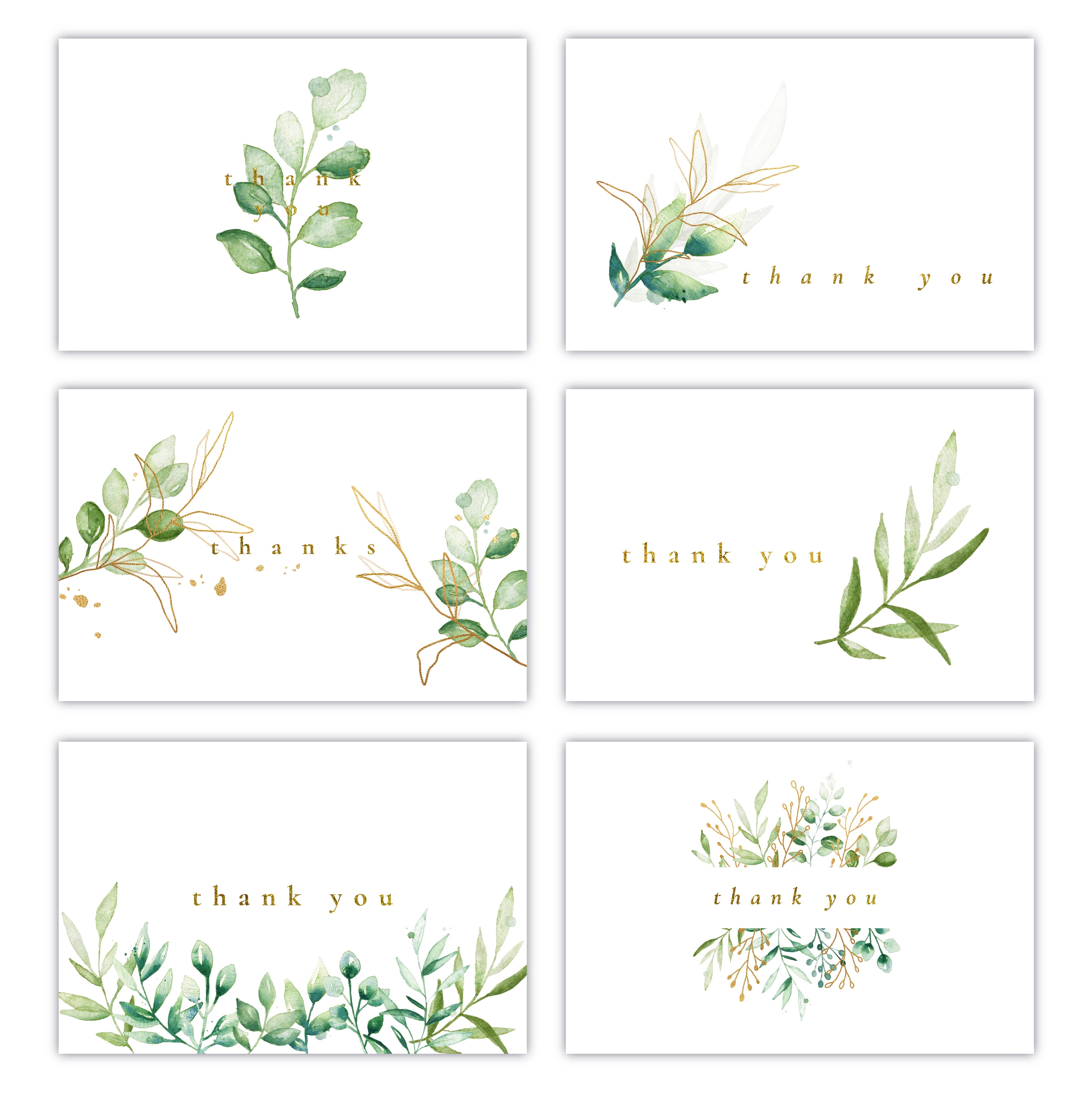Gooji 4x6 Golden Greenery Thank You Cards (Bulk 36-Pack) Matching Envelopes
