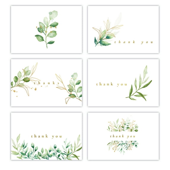 Gooji 4x6 Golden Greenery Thank You Cards (Bulk 36-Pack) Matching Envelopes
