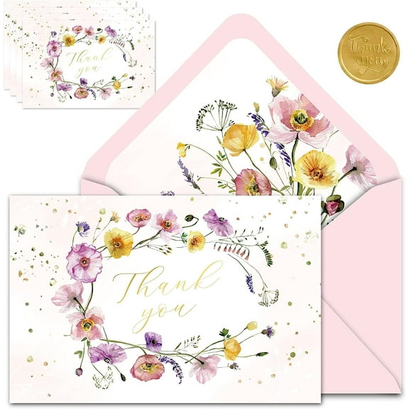 Gooji 4x6 Spring Floral Thank You Cards with Envelopes Baby Shower, Bridal Shower, Weddings, Blank Notes, Small Business (20 Pack)