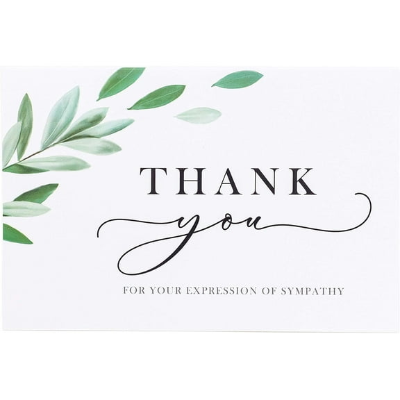 Gooji Thank You Cards for Funeral – 20 pcs Sympathy Acknowledgement Cards – Elegant and Classy Watercolor Design - Matching Peel-and-Seal White Envelopes Included