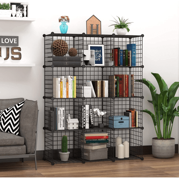 Gookeerlink Showshelves,BasicsWire Grid Stackable Storage Shelves, 12 x 12-Inches, Black, 12.6"D x 26"W x 38"H
